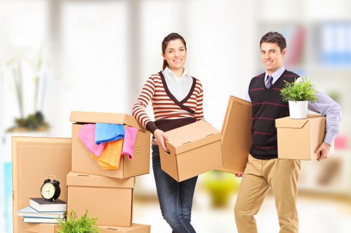 Packed boxes and furniture ready for collection