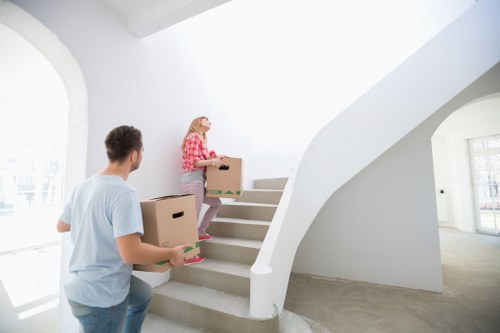 Boxes and furniture prepared for a Feltham house move
