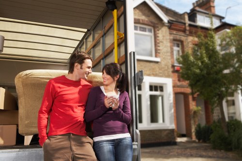 Local moving van with boxes and household items for transport